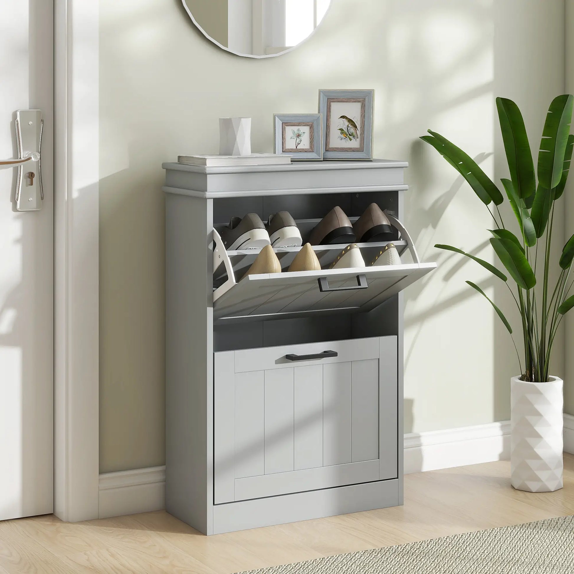 Shoe Storage Cabinet, 2 Flip Drawers, Adjustable Shelves, 10 Pairs, Grey Shoe Storage Cabinets & Racks at Gallery Canada