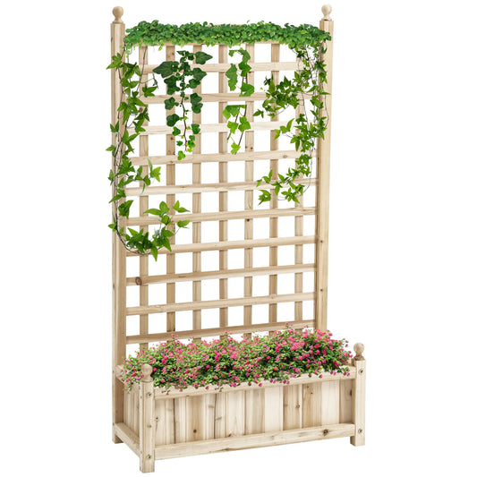 Raised Garden Bed With Trellis, Wood Planter Box, 25.2" x 11" x 47.2" Natural Wood Raised Garden Beds Natural at Gallery Canada