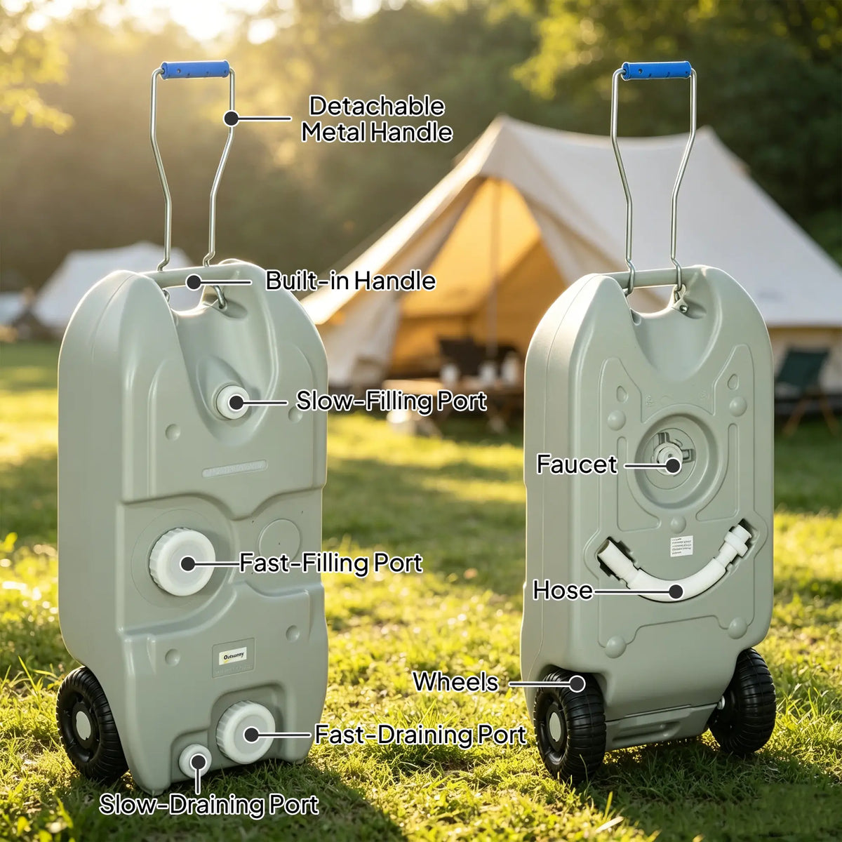 10.6 Gallon Portable RV Water Tank, with Filling Ports, Black or Grey Camping Sinks at Gallery Canada