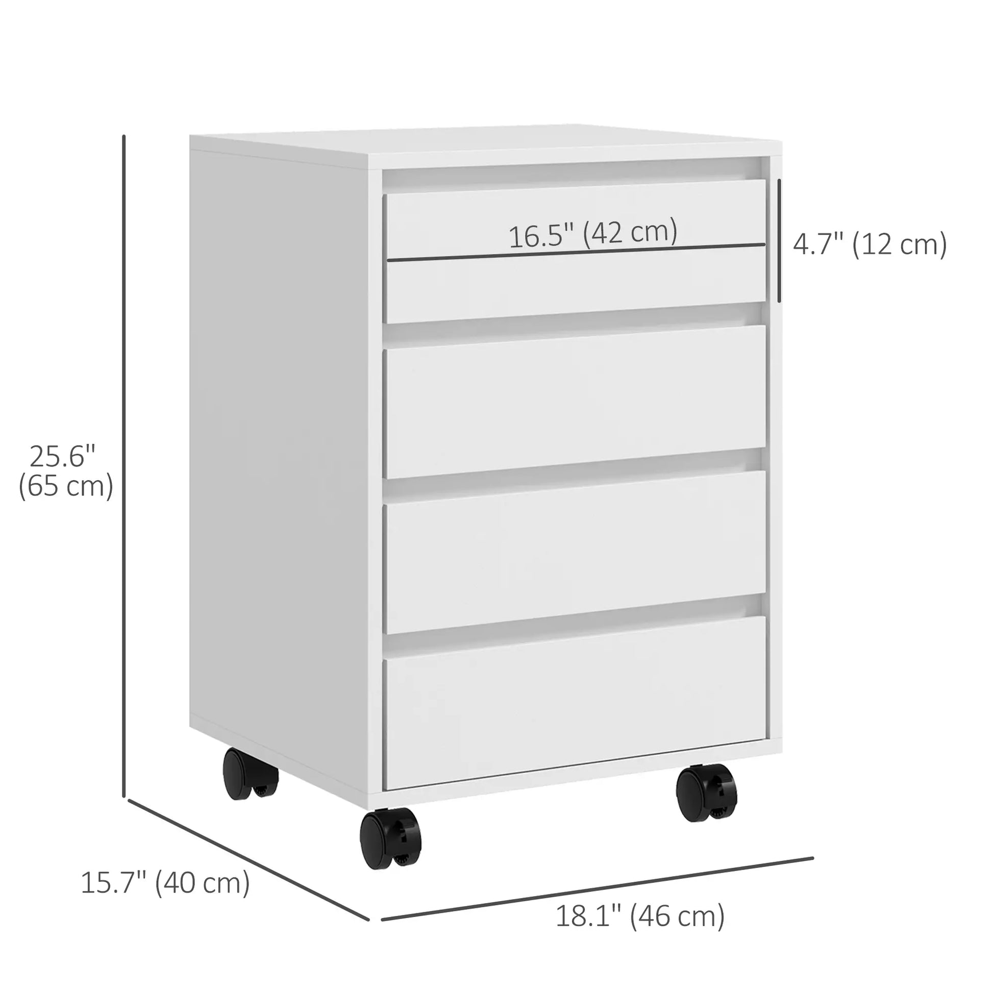 4 Drawer File Cabinet, Vertical Filing with Wheels, Printer Stand, White Office Cabinets & Cupboards at Gallery Canada