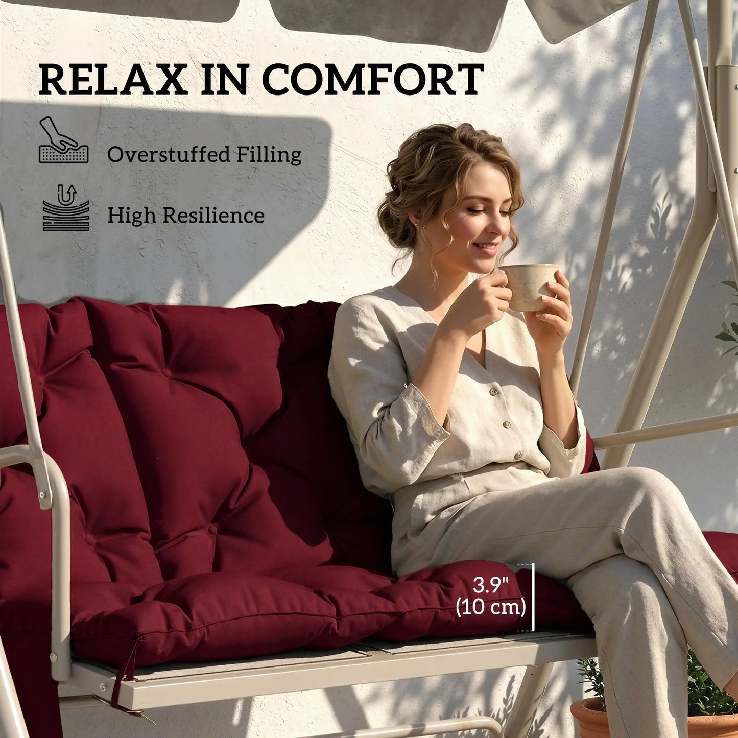 Water-Repellent Bench Cushion, 59.1" x 39.4", Wine Red Patio Chair Cushions at Gallery Canada