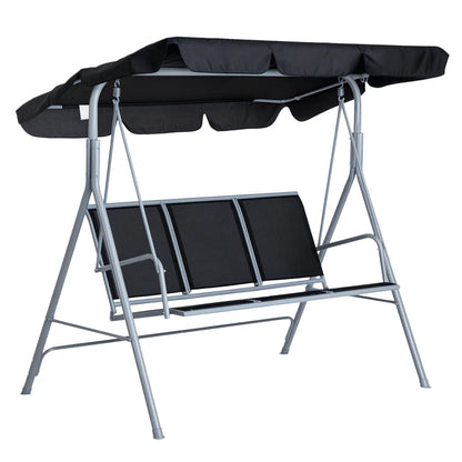 3-Seater Patio Swing, Outdoor Swing Chair, Black Patio Swings with Stand Black, Silver at Gallery Canada