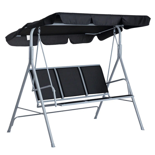 3-Seater Patio Swing, Outdoor Swing Chair, Black Patio Swings with Stand Black, Silver at Gallery Canada