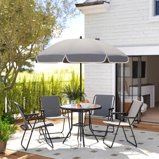 6-Piece Patio Dining Set, Umbrella, Folding Chairs, Glass Table, Grey Bistro Sets Grey, Dark Grey, Black at Gallery Canada