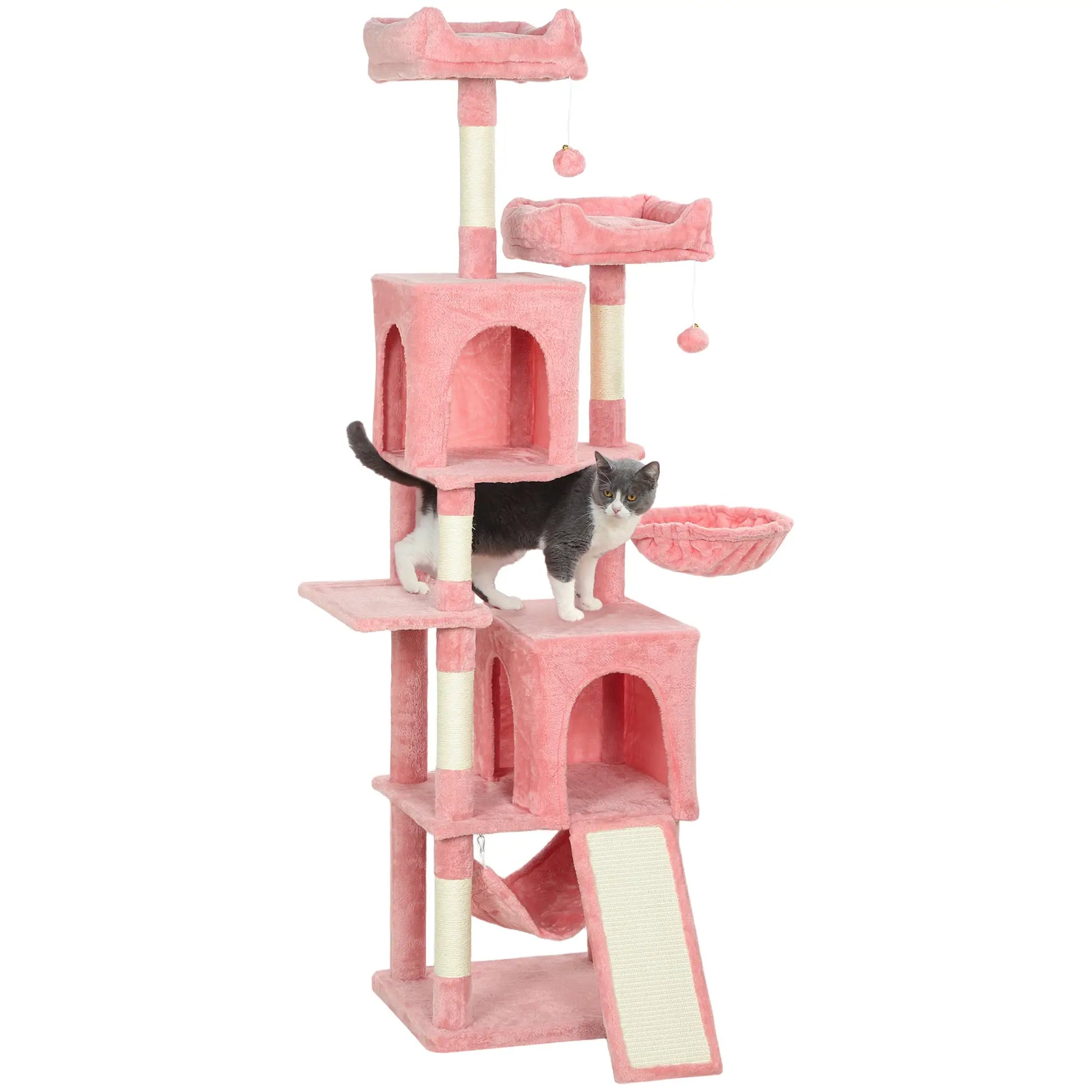 Cat Tree, 70 Inch Multi-Level Tower with Condos, Perches, Hammock, Pink Cat Towers at Gallery Canada