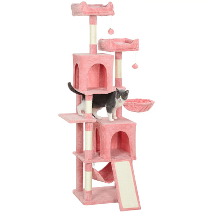 Cat Tree, 70 Inch Multi-Level Tower with Condos, Perches, Hammock, Pink Cat Towers at Gallery Canada