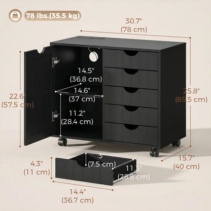 Mobile Lateral Filing Cabinet with 5 Drawers, Printer Stand, Black Office Cabinets & Cupboards at Gallery Canada