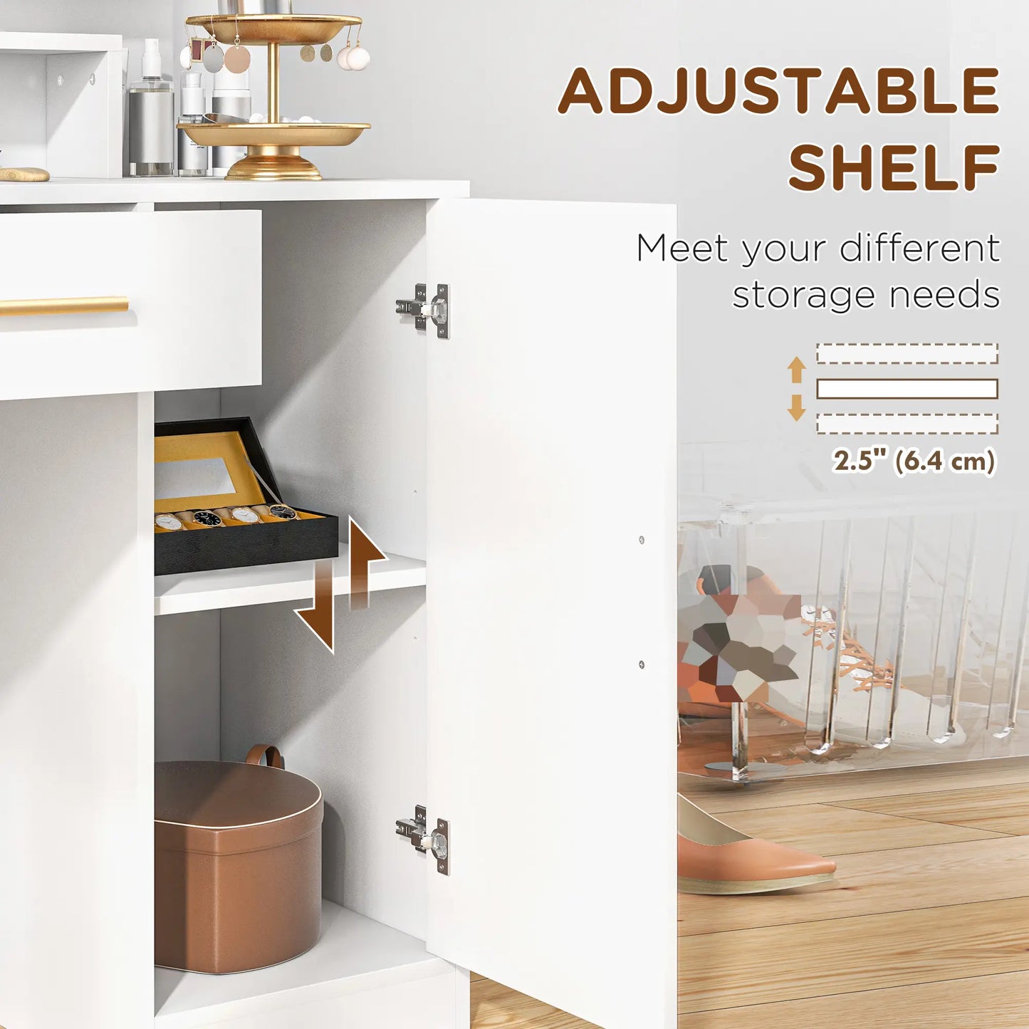 LED Dressing Table Set with Stool, Mirror, Drawer, Shelves Dressing & Vanity Tables at Gallery Canada