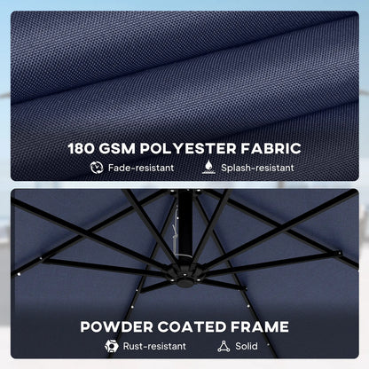 9.7ft Solar LED Cantilever Patio Umbrella, 32 LED Lights, Dark Blue Offset Cantilever Umbrellas at Gallery Canada