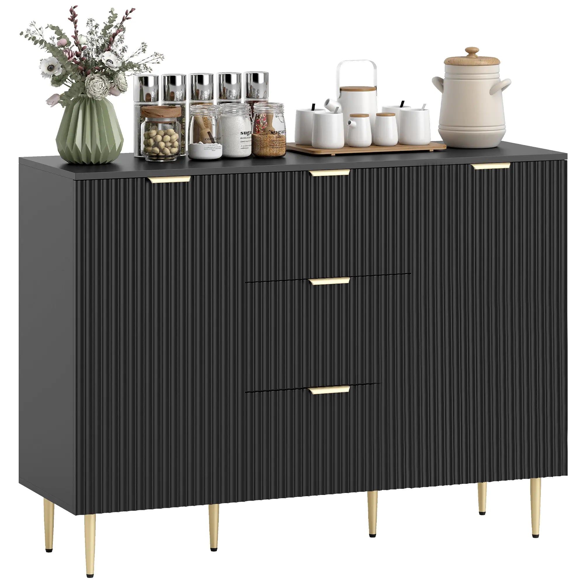 Modern Kitchen Storage Cabinet, 3 Drawers, Adjustable Shelves, Black Bar Cabinets at Gallery Canada
