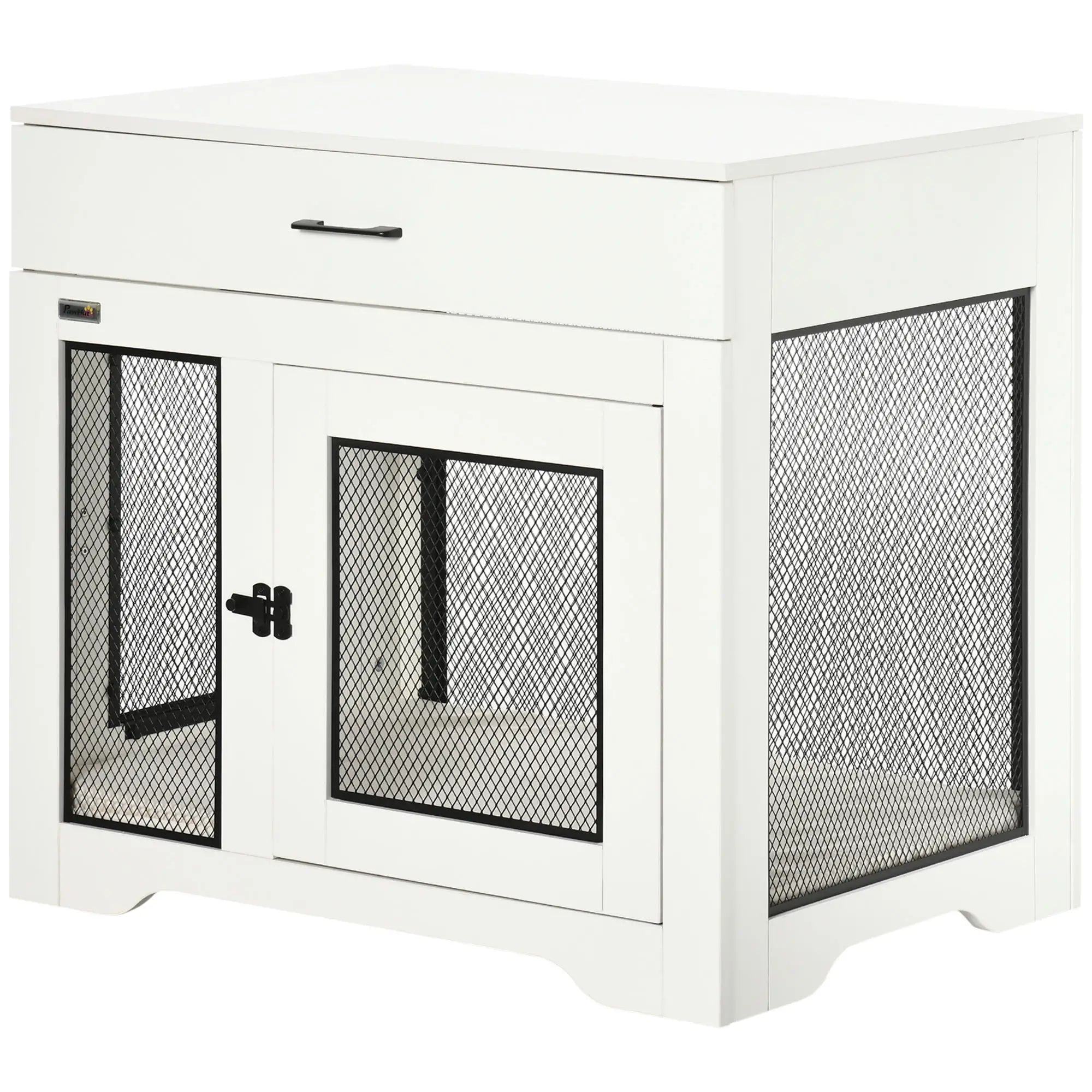 Dog Crate Furniture with Cushion, 2 Doors, Storage, White Houses, Kennels & Pens White, Black, Cream White at Gallery Canada