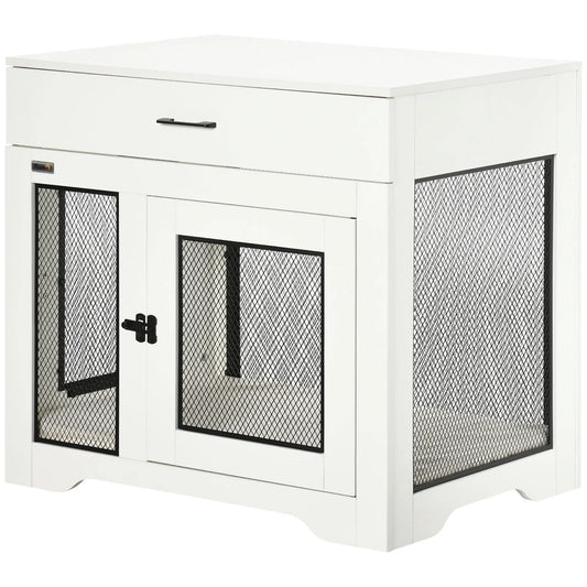 Dog Crate Furniture with Cushion, 2 Doors, Storage, White Houses, Kennels & Pens White, Black, Cream White at Gallery Canada