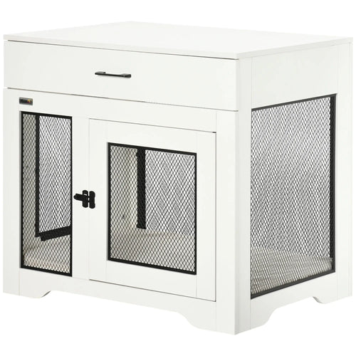 Dog Crate Furniture with Cushion, 2 Doors, Storage, White