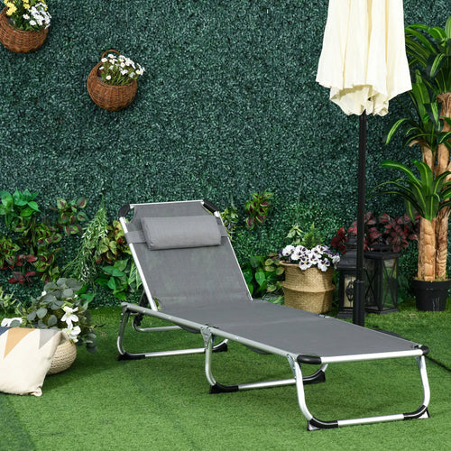 Folding Lounge Chair, Adjustable Backrest, Aluminum Frame, Grey