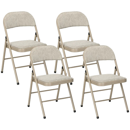Set of 4 Metal Foldable Chairs, Linen Padded with Cushion Seat, Beige Dining Chairs at Gallery Canada