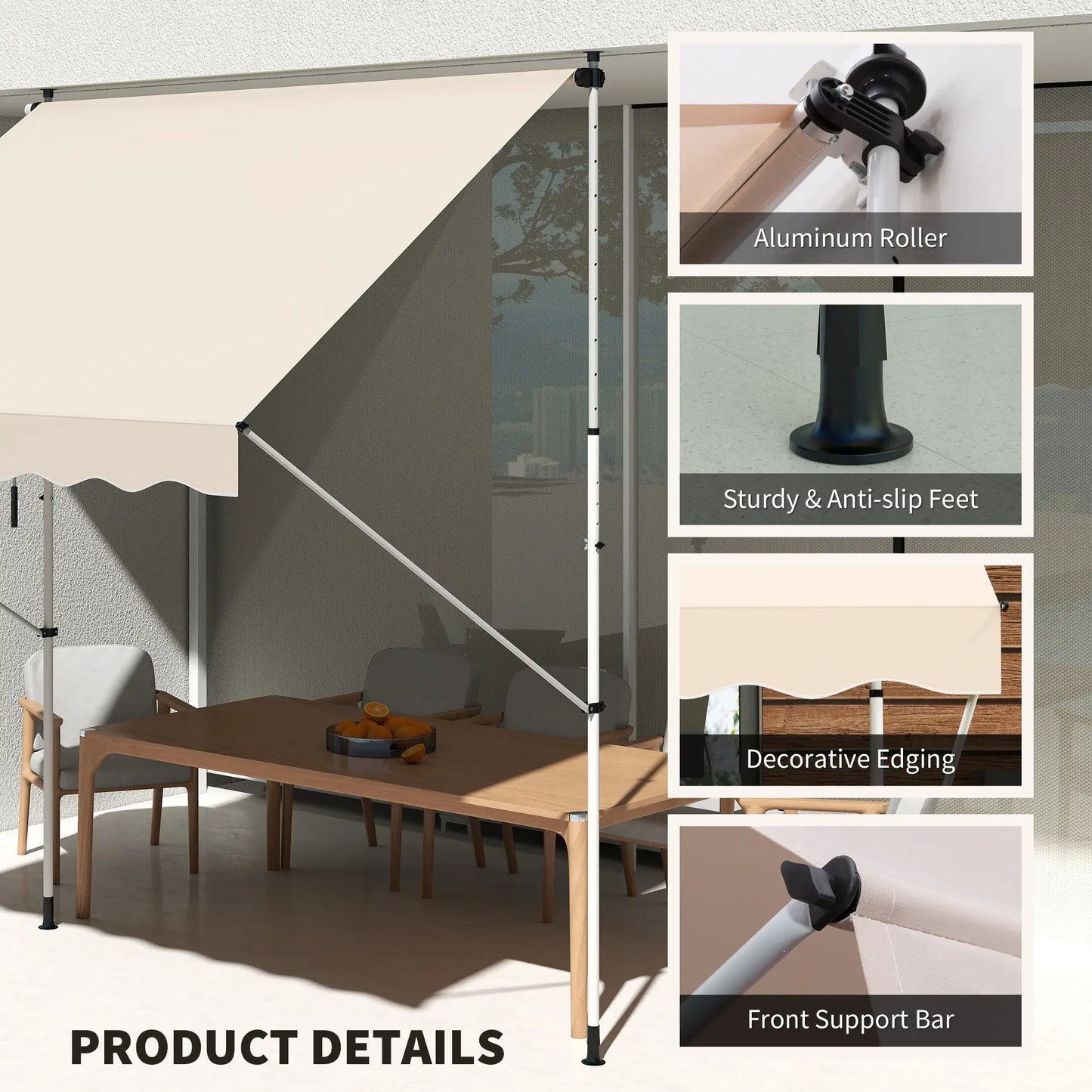 10x5ft Manual Retractable Awning, Water Resistant UV Protector, Beige Door Awnings at Gallery Canada
