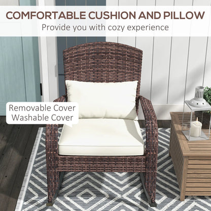 Outdoor Wicker Rocking Chair, High Back, Seat Cushion, Cream/Brown Outdoor Rocking Chairs at Gallery Canada