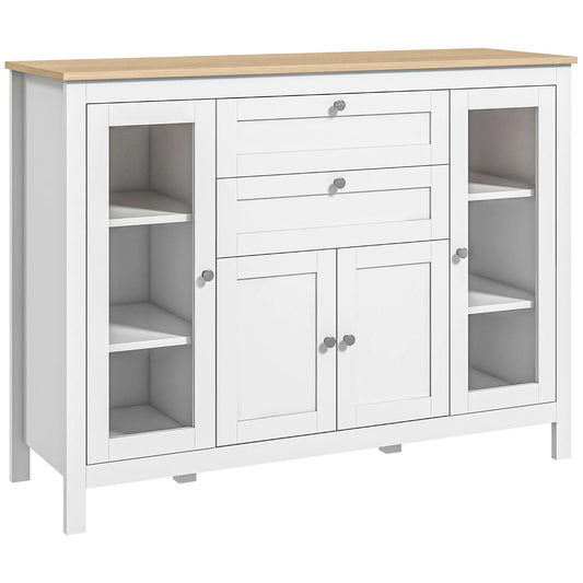 White Buffet Cabinet, 2 Drawers, 3 Cabinets, Glass Doors, Adjustable Shelves, White Bar Cabinets White, Oak at Gallery Canada