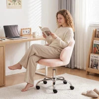 Chaise de bureau en velours pétale, roulettes pivotantes, large assise, rose