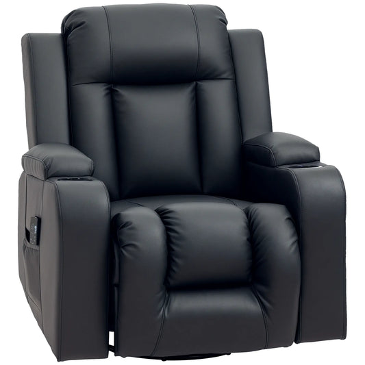 360° Swivel Massage Recliner Chair, 8 Vibration, PU Leather, Black Single Sofas Black at Gallery Canada