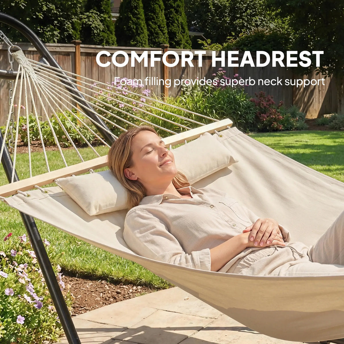 Heavy Duty Camping Hammock With Stand, Detachable Pillow, 264 Lbs, Cream White Camping Hammocks at Gallery Canada
