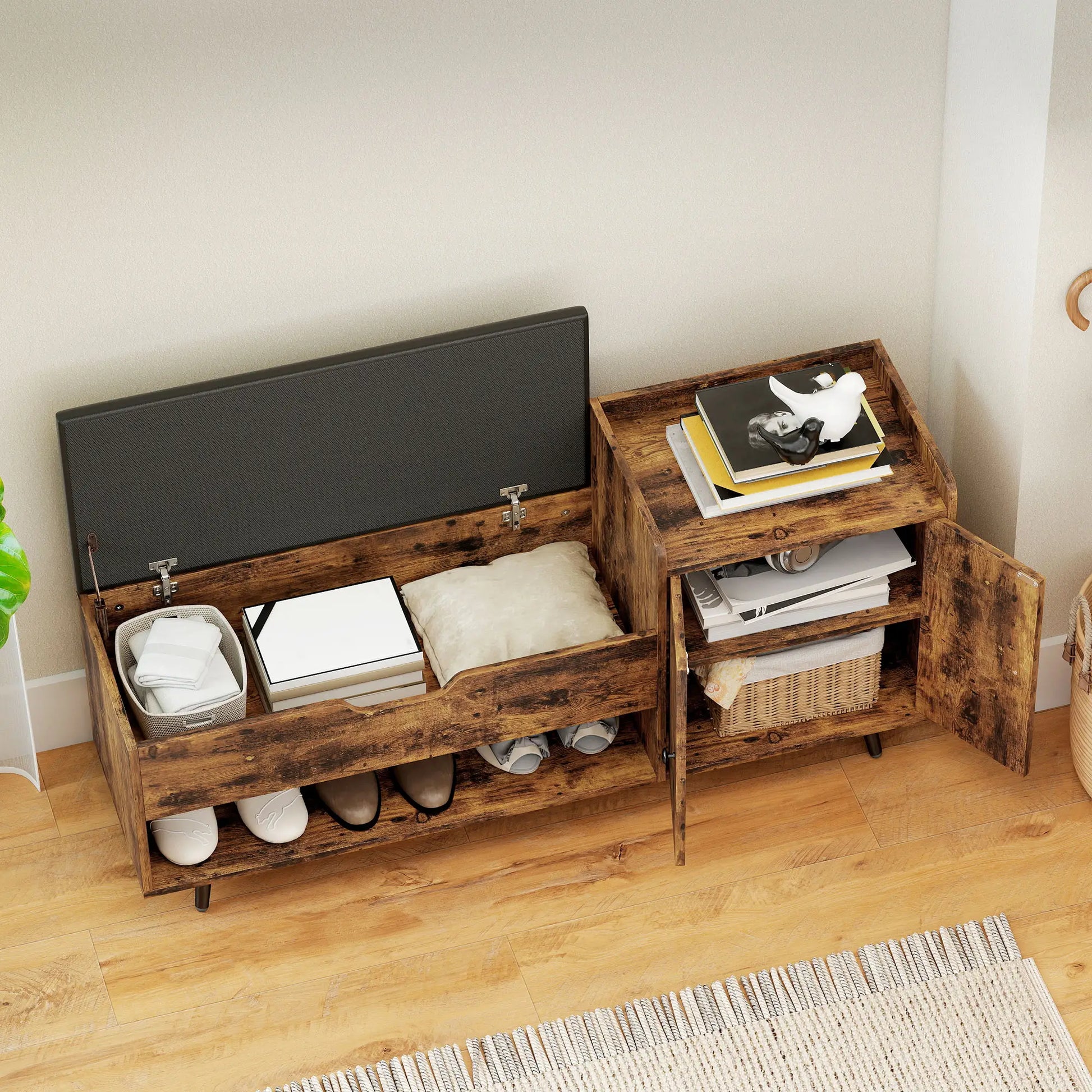Storage Bench with Cushion, Hidden Compartments, Rustic Brown Shoe Storage Cabinets & Racks at Gallery Canada