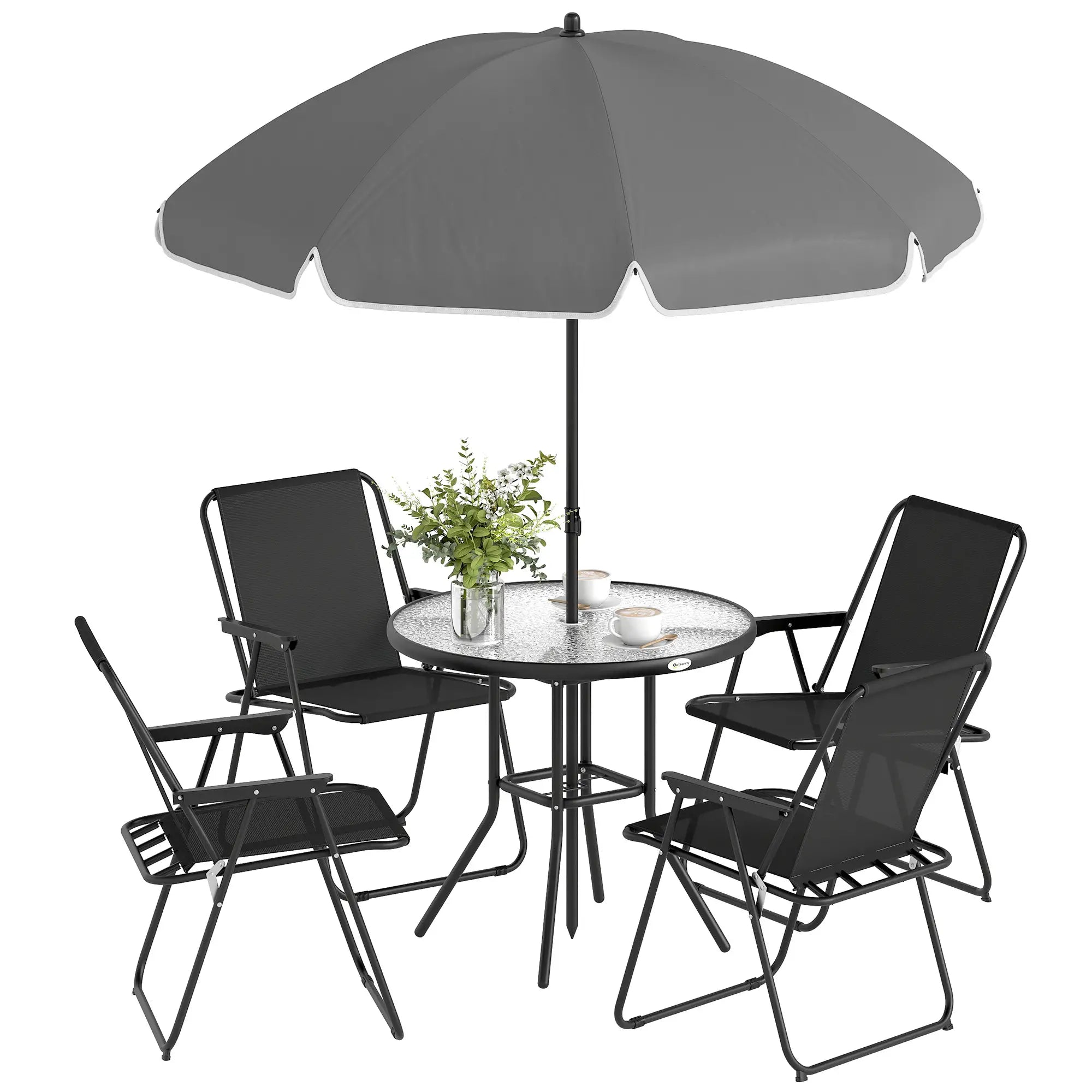 6 Piece Patio Dining Set, Glass Table, Folding Chairs, Black Outdoor Dining Sets at Gallery Canada