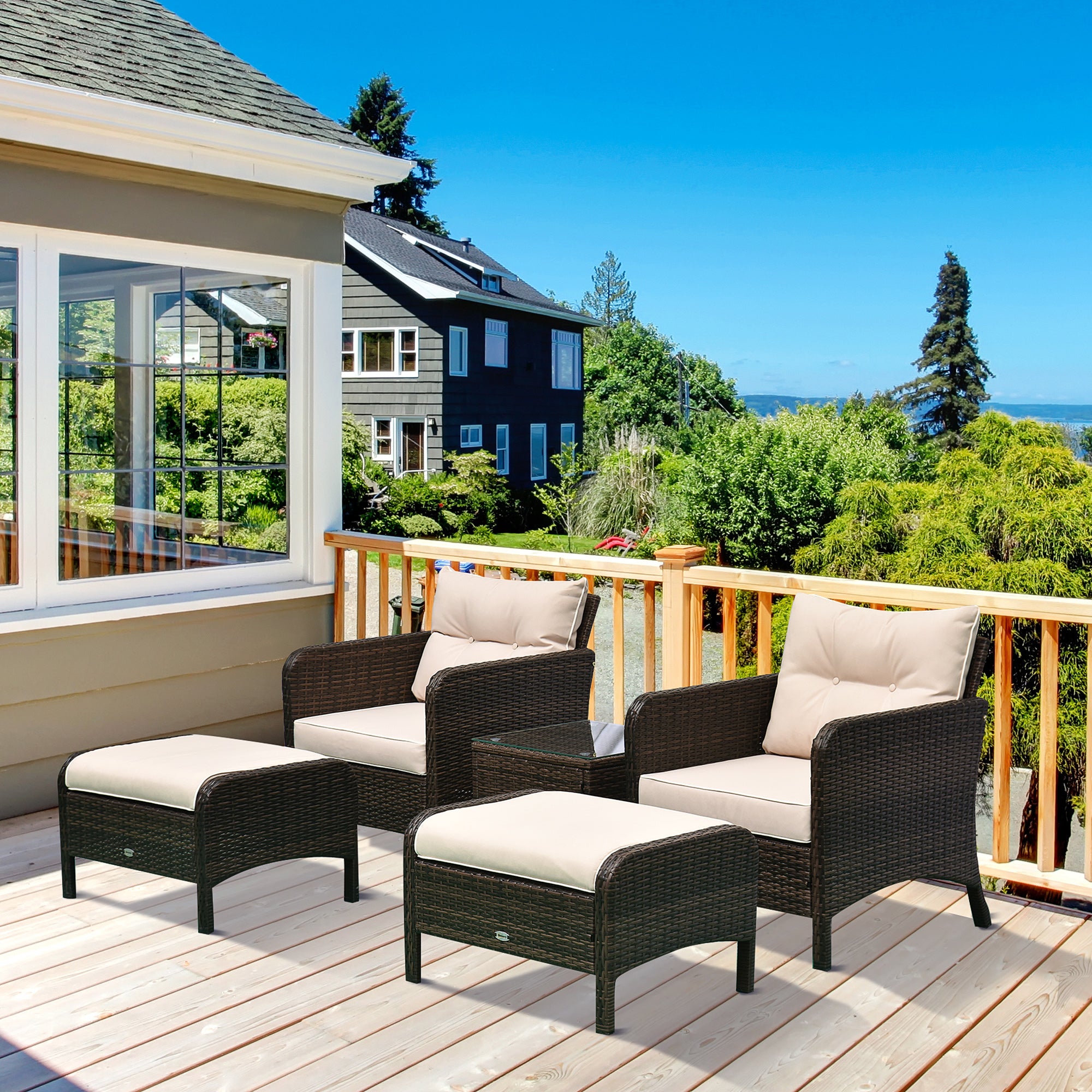 5pcs Outdoor Patio Furniture Set Wicker Conversation Set Footrest Coffee Table Patio Furniture Sets at Gallery Canada