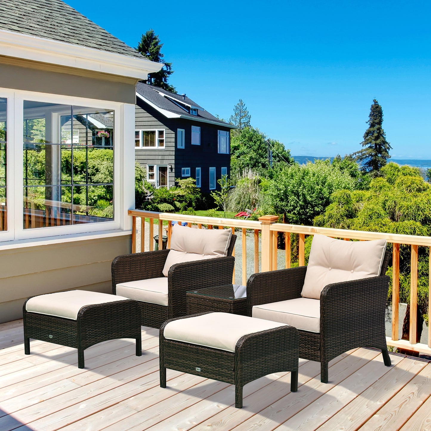 5pcs Outdoor Patio Furniture Set Wicker Conversation Set Footrest Coffee Table Patio Furniture Sets at Gallery Canada