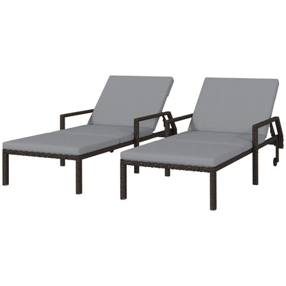 2 Piece Wicker Chaise Lounger, PE Rattan Outdoor Chair, Adjustable Backrest, 2 Wheels, Grey Chaise Loungers Grey at Gallery Canada