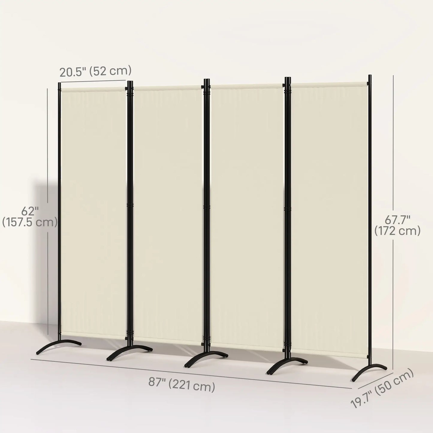 Folding Room Divider, Privacy Screen, 5.6FT Tall, Cream White Side Awnings at Gallery Canada