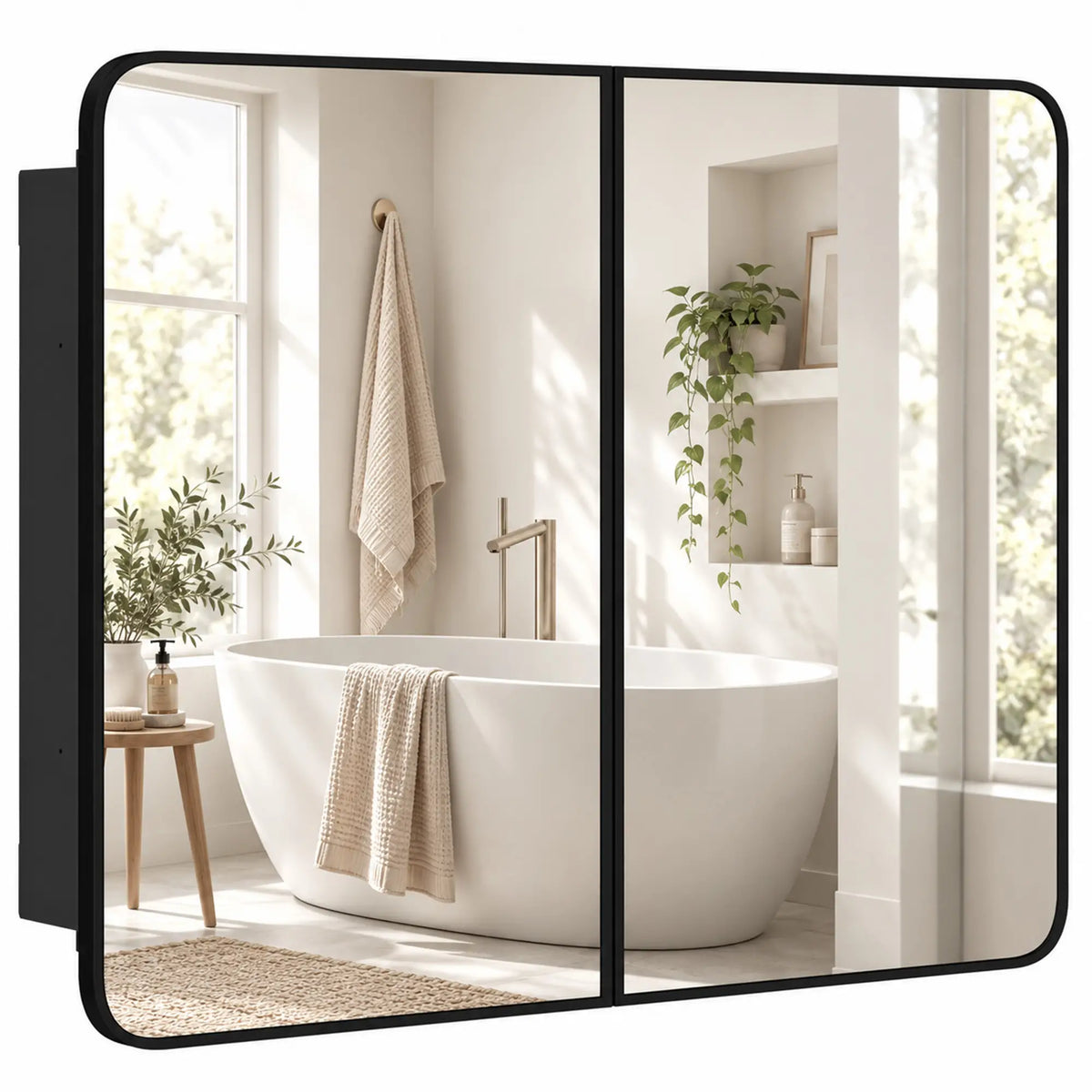30 x 24 Inch Bathroom Medicine Cabinet, Mirror, Shelves, Black
