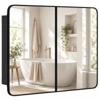30 x 24 Inch Bathroom Medicine Cabinet, Mirror, Shelves, Black