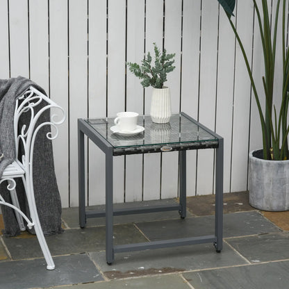 Rattan Coffee Table, Wicker Patio Side Table, Tempered Glass Top, Aluminum Frame, Gray Patio Side Tables at Gallery Canada