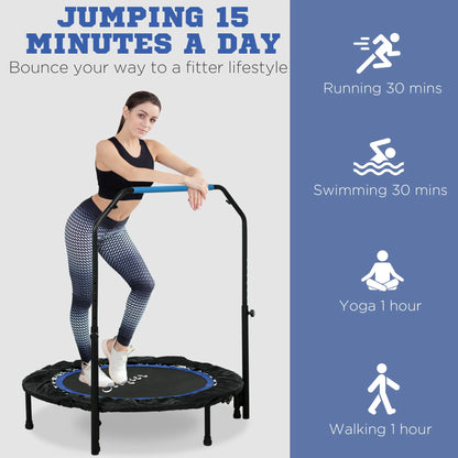 40" Foldable Mini Fitness Trampoline, Adjustable Foam Handle, Blue Trampolines at Gallery Canada