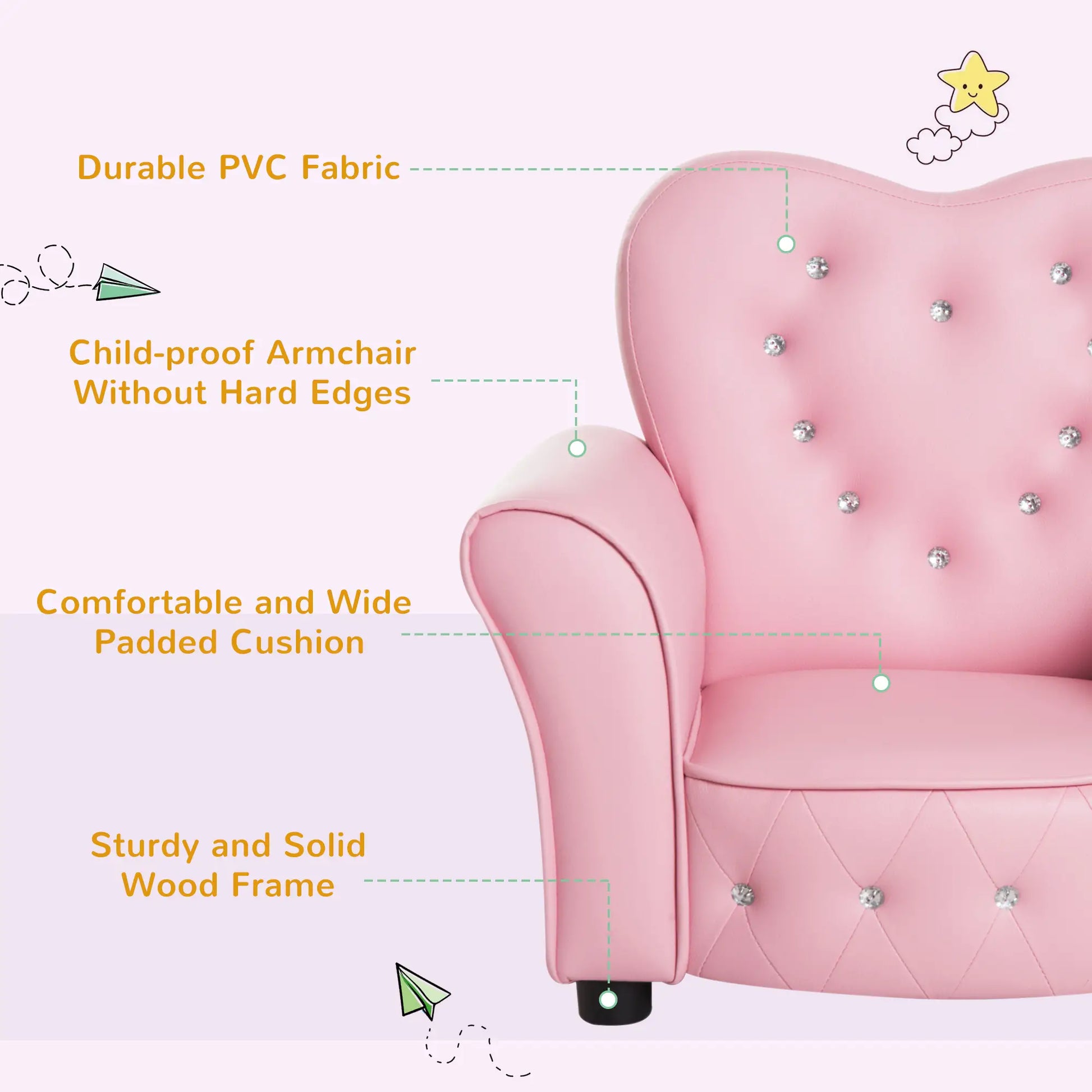 Kids Mini Princess Sofa, Toddler Chair, Upholstered Tufted Armchair, Pink Kids Chairs & Seating at Gallery Canada