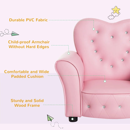 Kids Mini Princess Sofa, Toddler Chair, Upholstered Tufted Armchair, Pink Kids Chairs & Seating at Gallery Canada