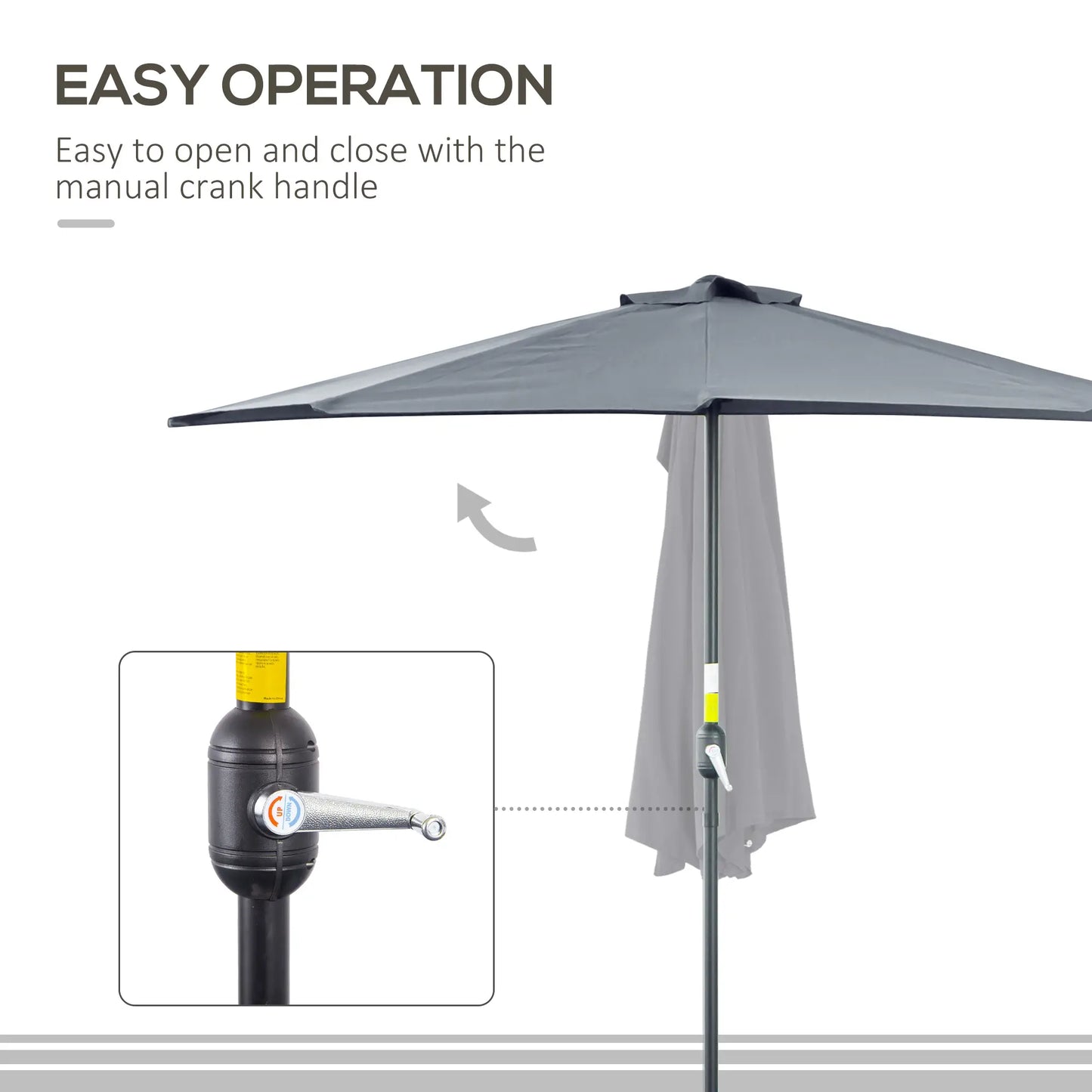 9ft Half Round Umbrella, Outdoor Patio Sun Shade, 5 Ribs, Grey Sun Umbrellas at Gallery Canada