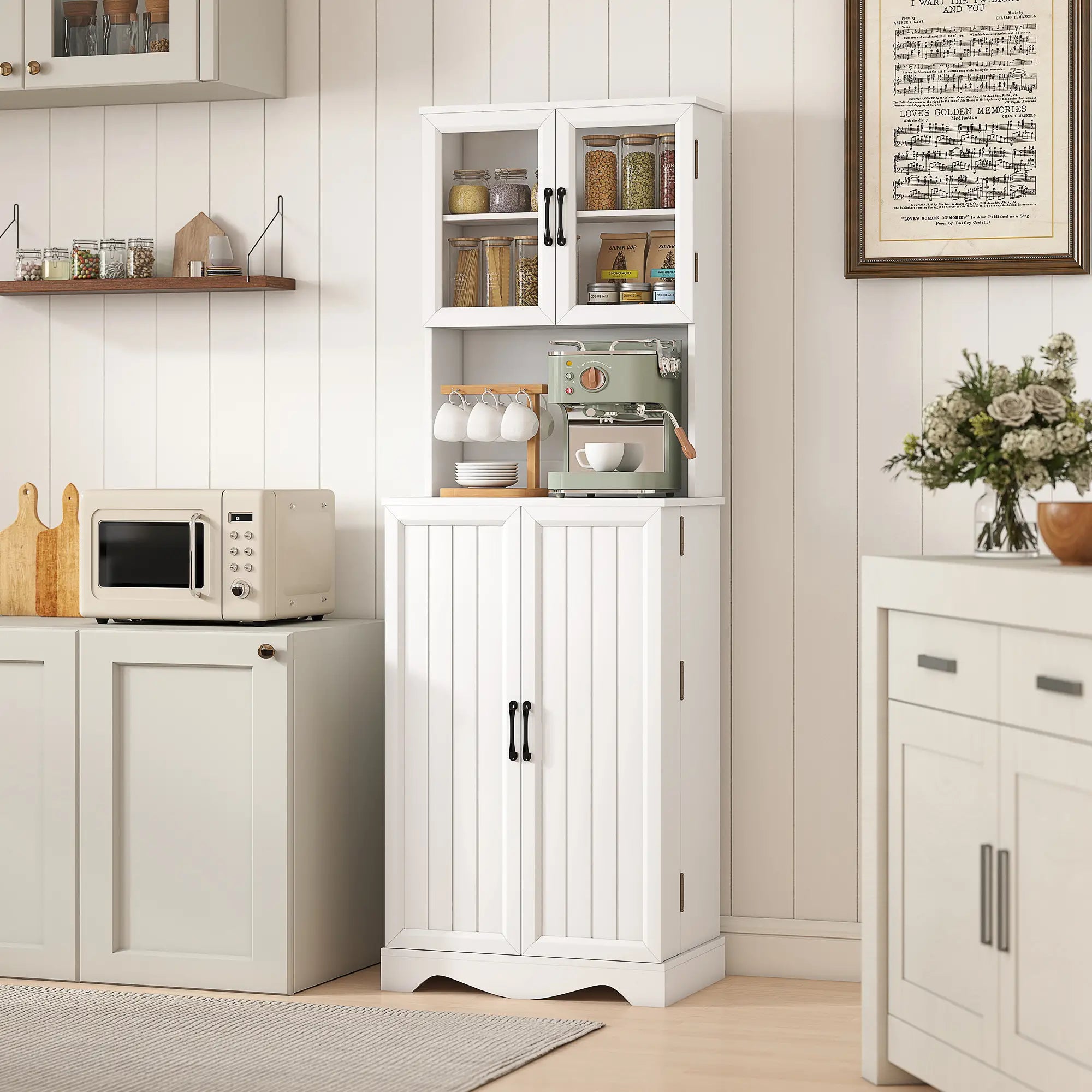 71 Inch Kitchen Pantry Cabinet, Freestanding Hutch with 8 Shelves, White Kitchen Pantry Cabinets at Gallery Canada