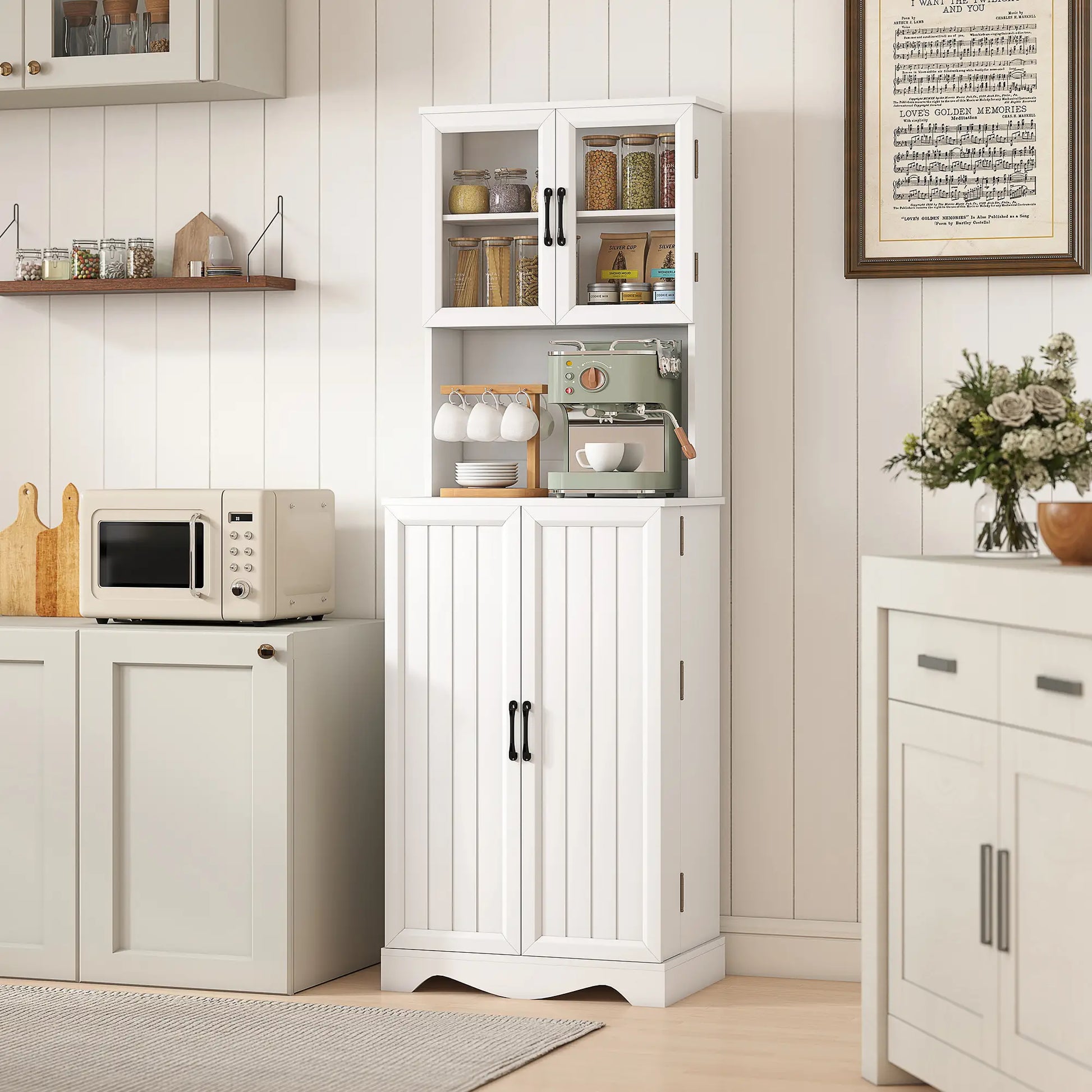 71 Inch Kitchen Pantry Cabinet, Freestanding Hutch with 8 Shelves, White Kitchen Pantry Cabinets at Gallery Canada