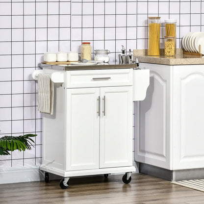 Kitchen Island with Stainless Steel Top, Rolling Cart, Storage Drawer, White Kitchen Islands & Kitchen Carts at Gallery Canada