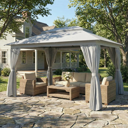 10' x 13' Patio Gazebo, UPF50+ Double Roof, Steel Frame, Dark Grey Gazebos at Gallery Canada
