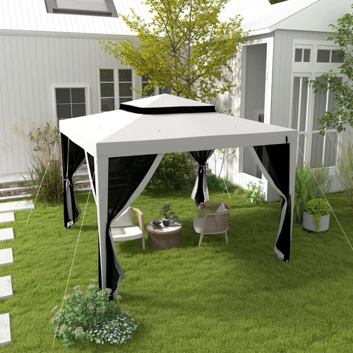 10' x 10' Outdoor Canopy Tent, Mesh Netting, Double Tier Roof, Grey