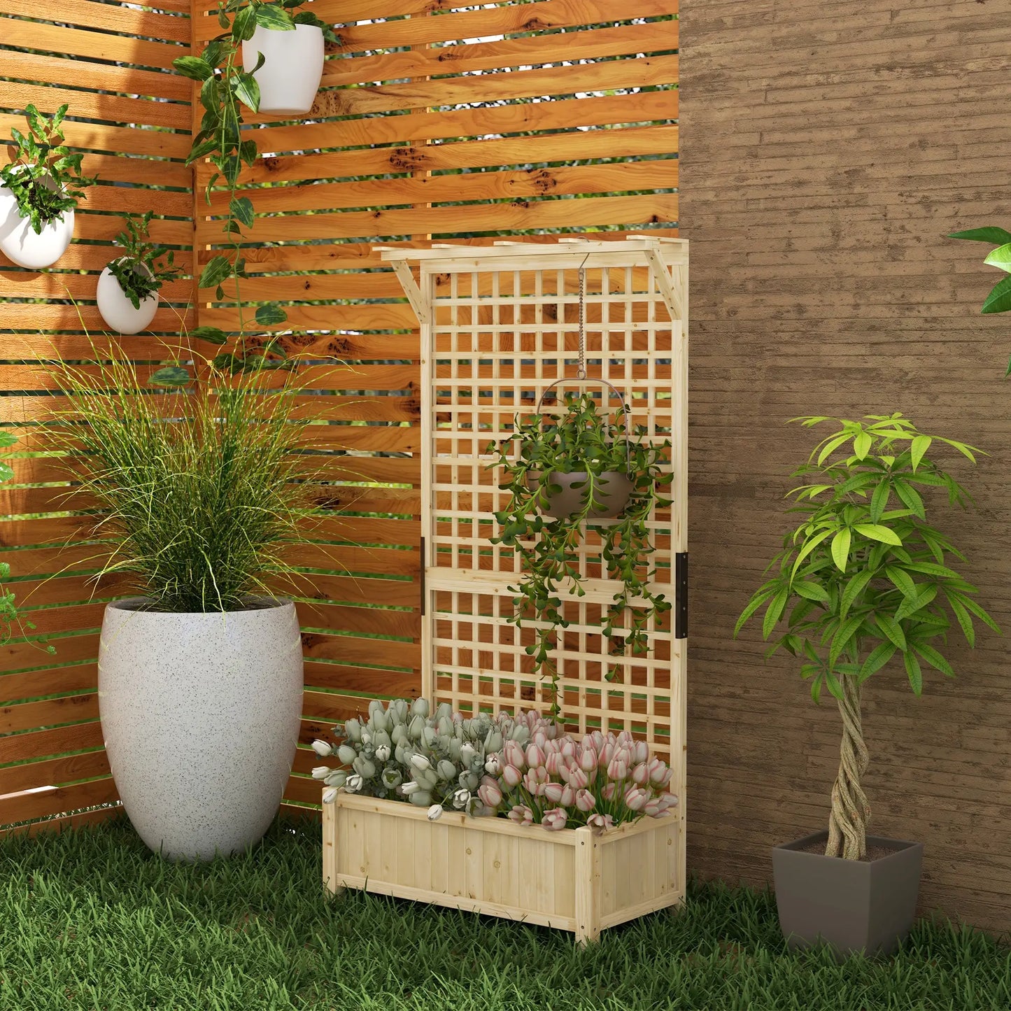 Wood Planter with Trellis, Raised Garden Bed, Privacy Screen, Natural Wood Raised Garden Beds at Gallery Canada