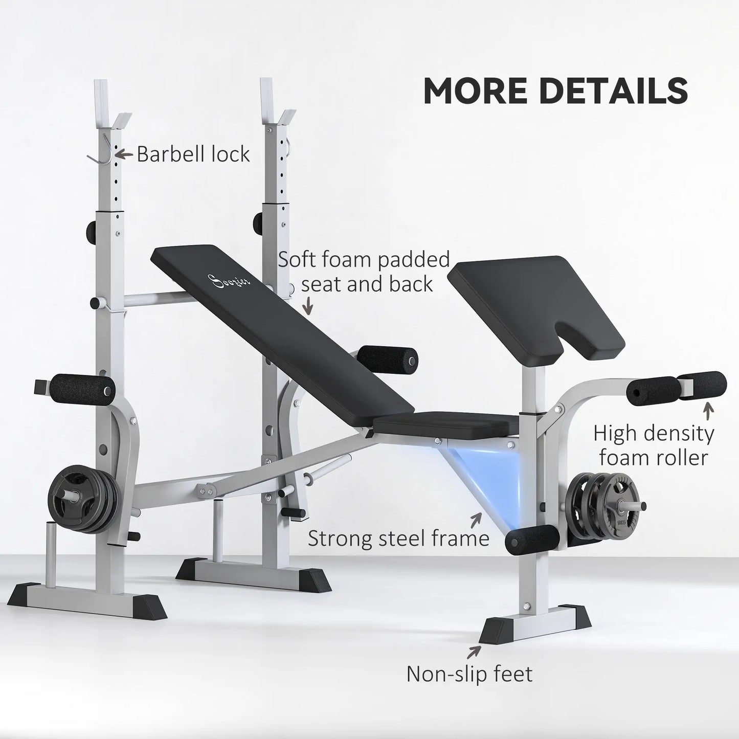 Adjustable Weight Bench, Squat Rack, Preacher Curl Pad, Leg Developer, Grey Weight Benches at Gallery Canada