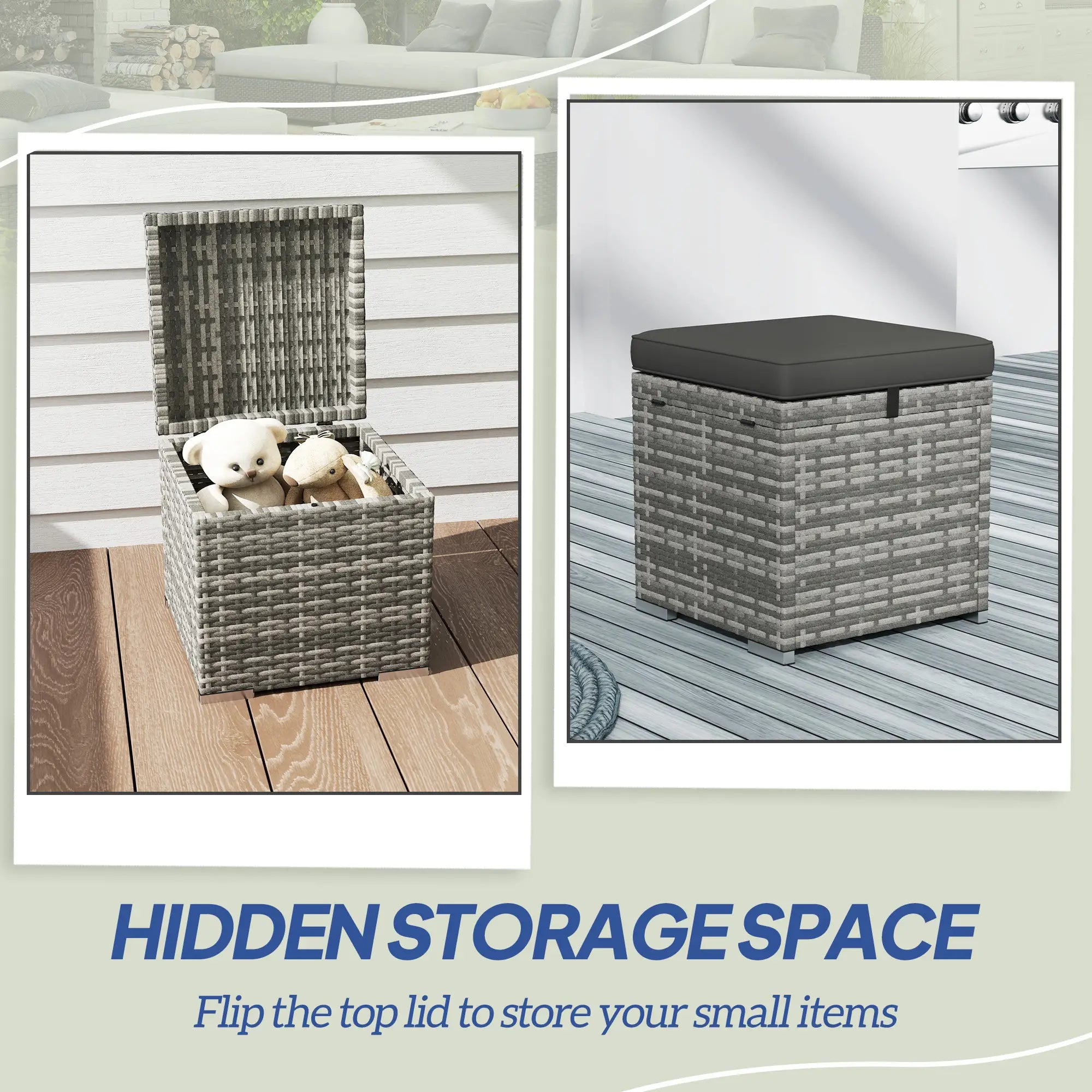 2 Piece Wicker Ottoman With Storage, Square Footstool, Dark Grey Patio Furniture Sets at Gallery Canada