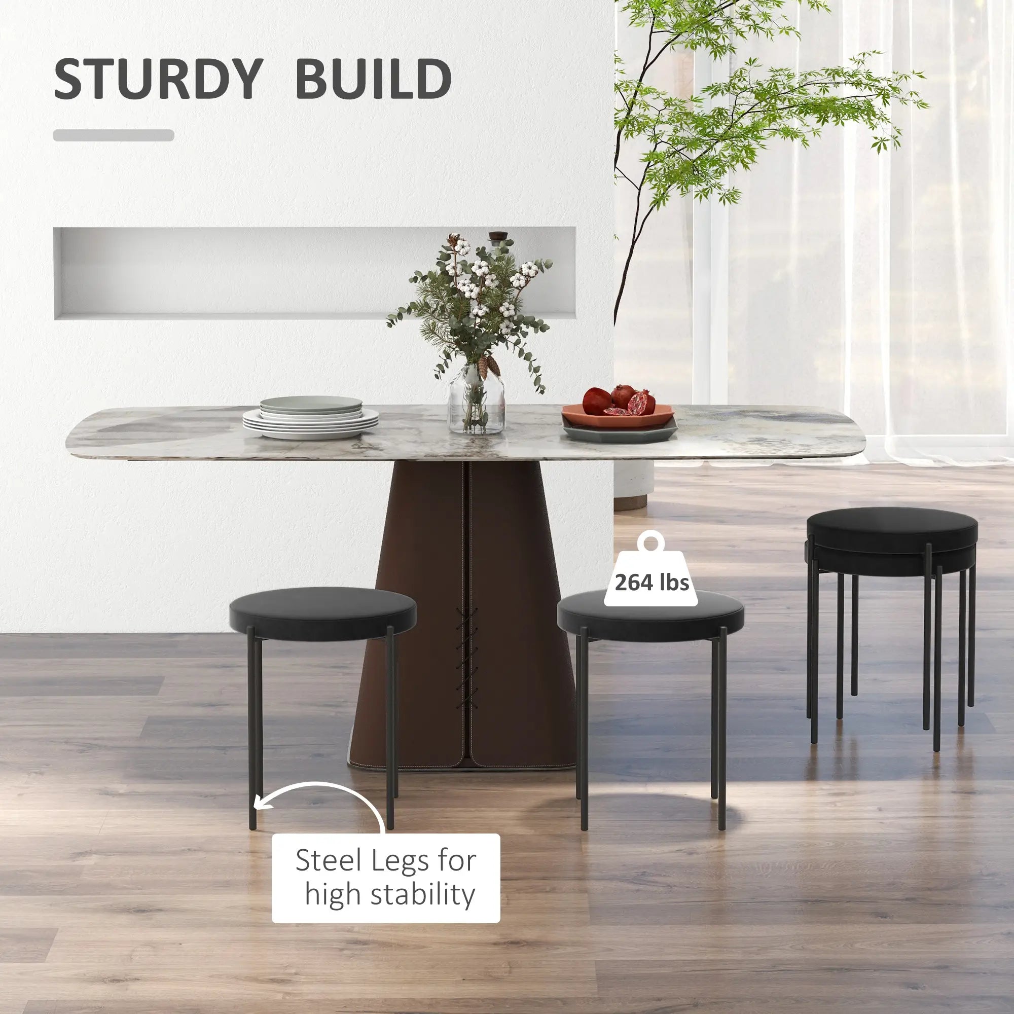 Round Backless Dining Chairs, Stacking Stools Set of 4, Black Dining Chairs at Gallery Canada