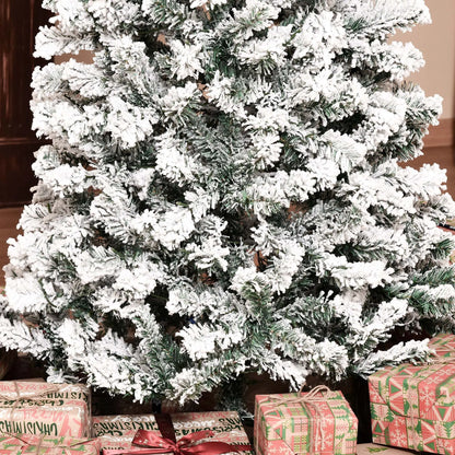 7.5 Feet Prelit Snow Flocked Christmas Tree, Warm White LED, Green, White Pre Lit Christmas Trees at Gallery Canada