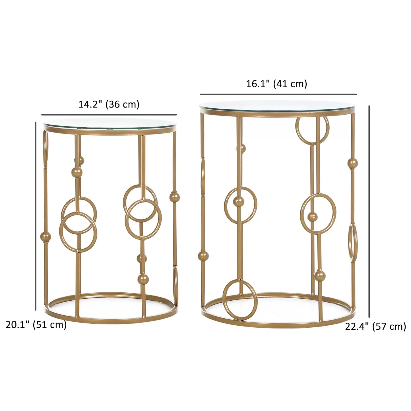 Round Coffee Tables Set of 2, Tempered Glass Top, Steel Frame, Gold Coffee Tables at Gallery Canada