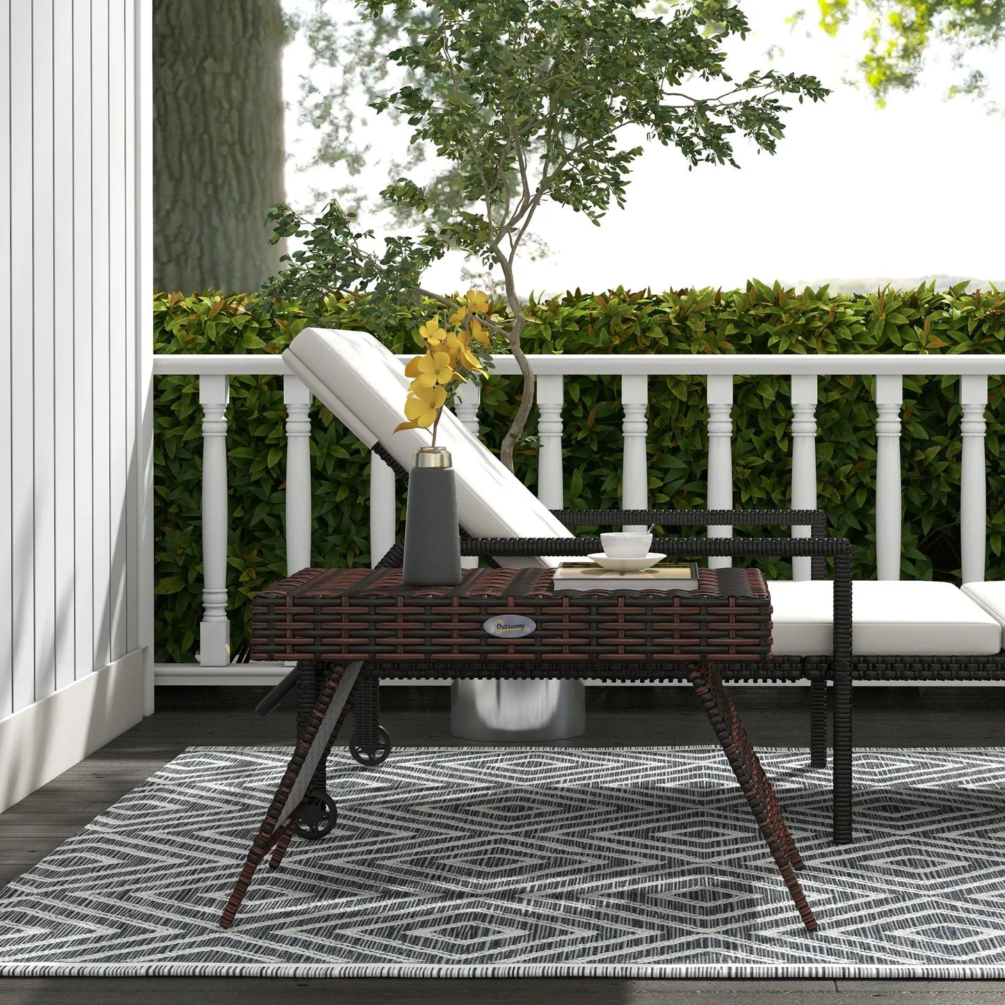 Outdoor Rattan Foldable End Table, Metal Frame, 24x24x18 in, Brown Patio Side Tables at Gallery Canada